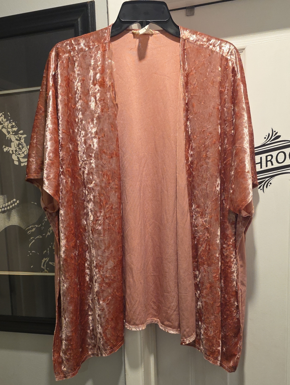 Olivia Rae Crushed Velvet Open-Front Kimono in Rose Copper